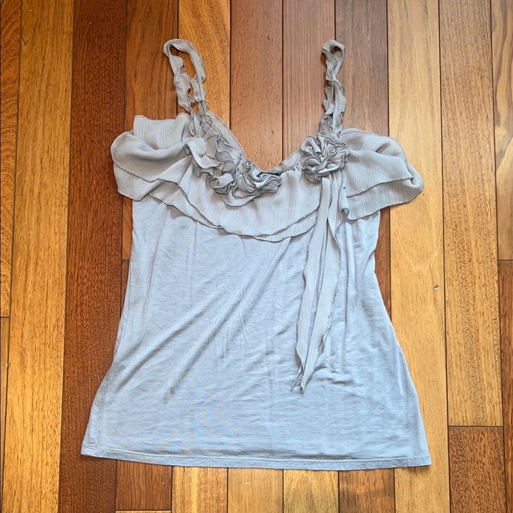 Express Women’s Light Gray Ruffled Sleeveless Top